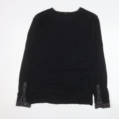 Pretty Green Men's Black Cotton Long Sleeve Henley Shirt M