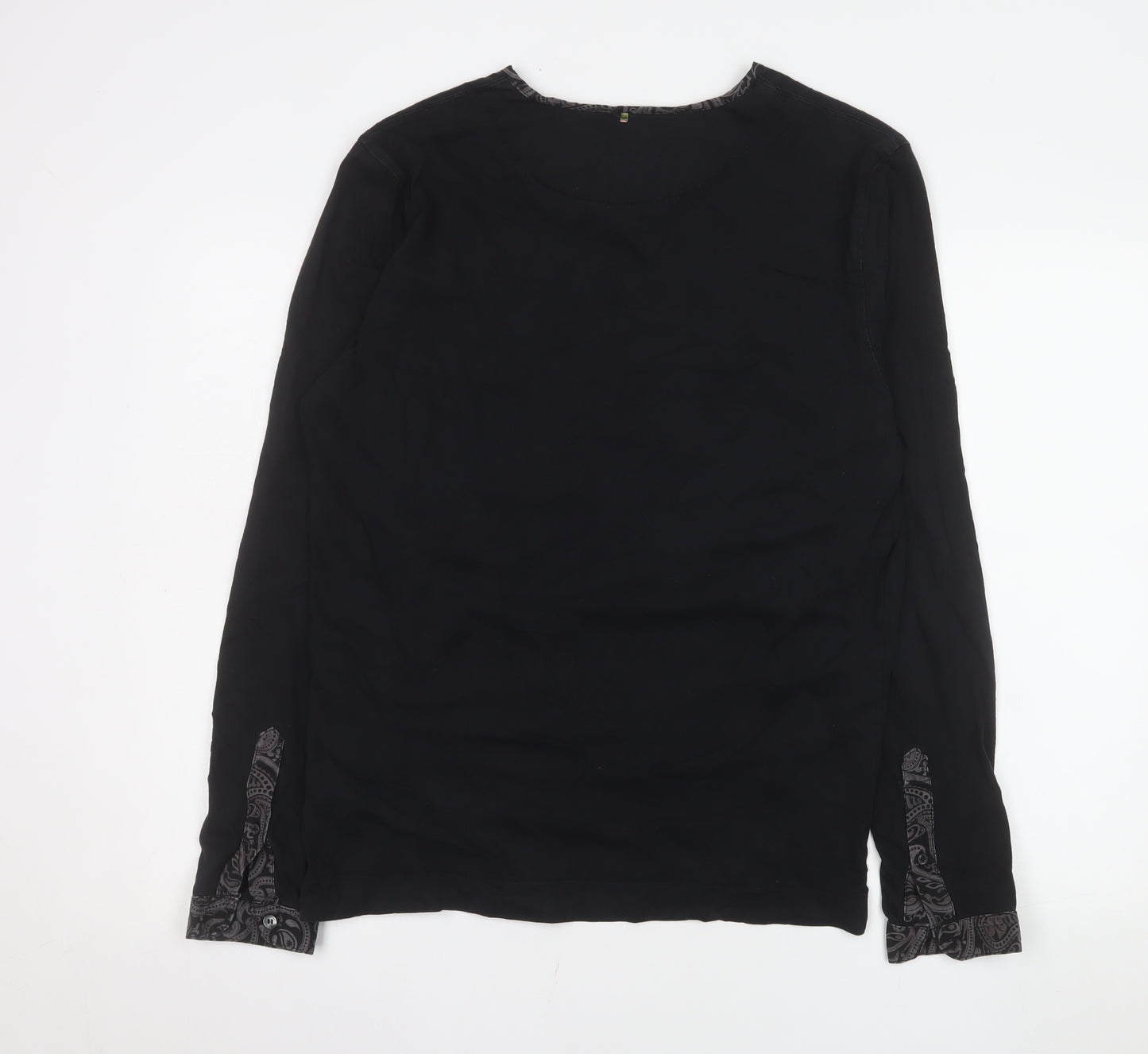 Pretty Green Men's Black Cotton Long Sleeve Henley Shirt M