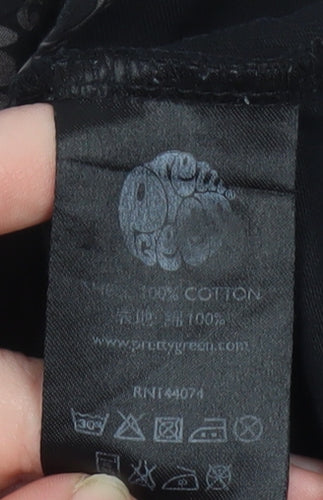 Pretty Green Men's Black Cotton Long Sleeve Henley Shirt M
