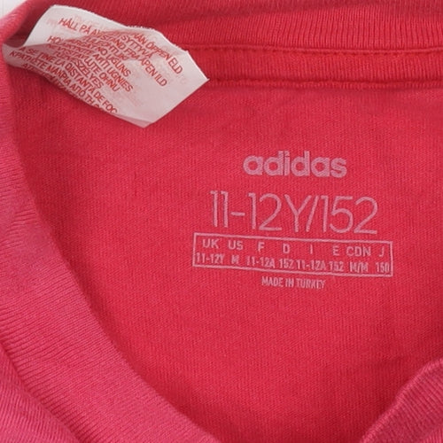 Adidas Girls Pink Short Sleeve Crew Neck Cotton T-Shirt 11-12 Years