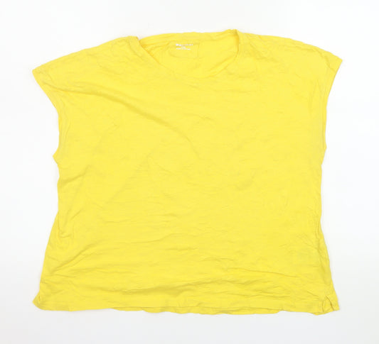 Whistles Women Yellow Cotton Basic Sleeveless T-Shirt Size L