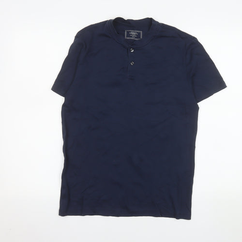 Charles Tyrwhitt Men's Blue Cotton Henley Polo Shirt Size S