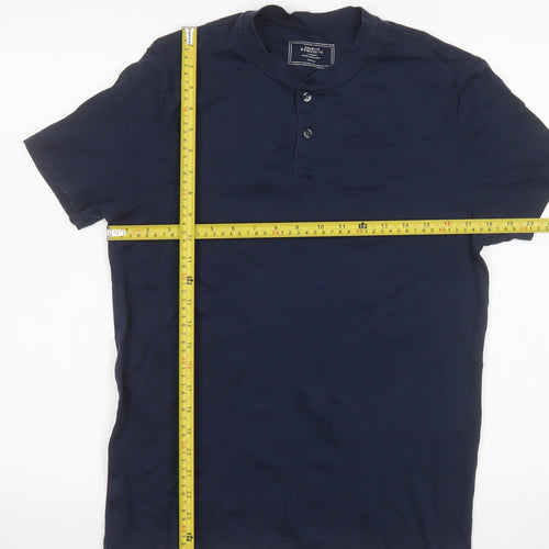 Charles Tyrwhitt Men's Blue Cotton Henley Polo Shirt Size S