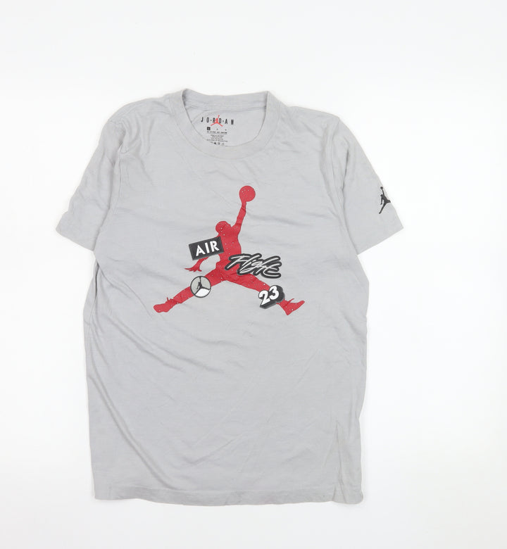 Jordan Boys Grey Air 23 Graphic T-Shirt Size 12-13 Years Crew Neck