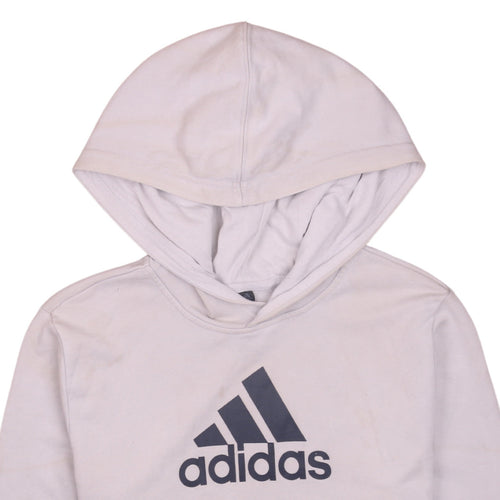 Adidas Boys Beige Blue Pullover Hoodie Logo Print Size 13-14 Years