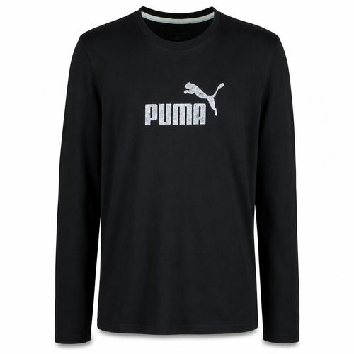 Puma Boys Black Long Sleeve Crew Neck Sports Logo Cotton T-Shirt XS