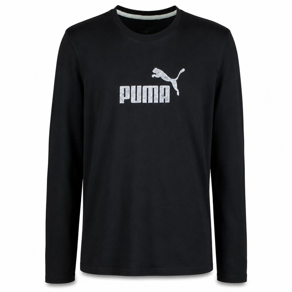 Puma Boys Black Long Sleeve Crew Neck Sports Logo Cotton T-Shirt XS