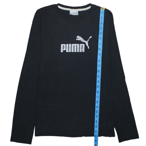 Puma Boys Black Long Sleeve Crew Neck Sports Logo Cotton T-Shirt XS