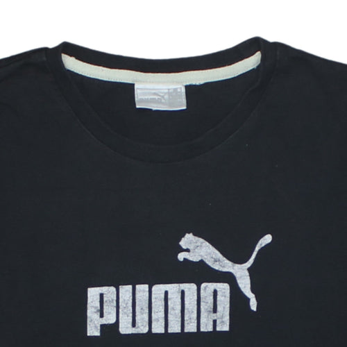 Puma Boys Black Long Sleeve Crew Neck Sports Logo Cotton T-Shirt XS