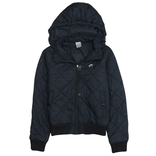 Nike Air Women Black Quilted Hooded Jacket L Casual Sportswear