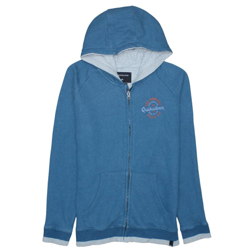Quiksilver Mens Blue Full Zip Hoodie Sweatshirt Size L Surf Logo Cotton