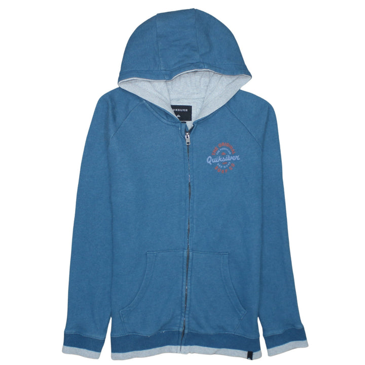 Quiksilver Mens Blue Full Zip Hoodie Sweatshirt Size L Surf Logo Cotton