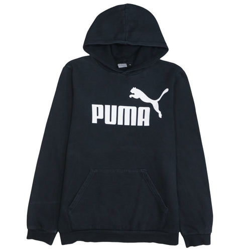 Puma Boys Black Pullover Hoodie 15-16 Years Logo Print Cotton Blend