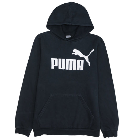 Puma Boys Black Pullover Hoodie 15-16 Years Logo Print Cotton Blend