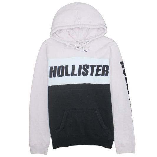 Hollister Womens Pink Black Colourblock Hoodie Size L Logo Pullover