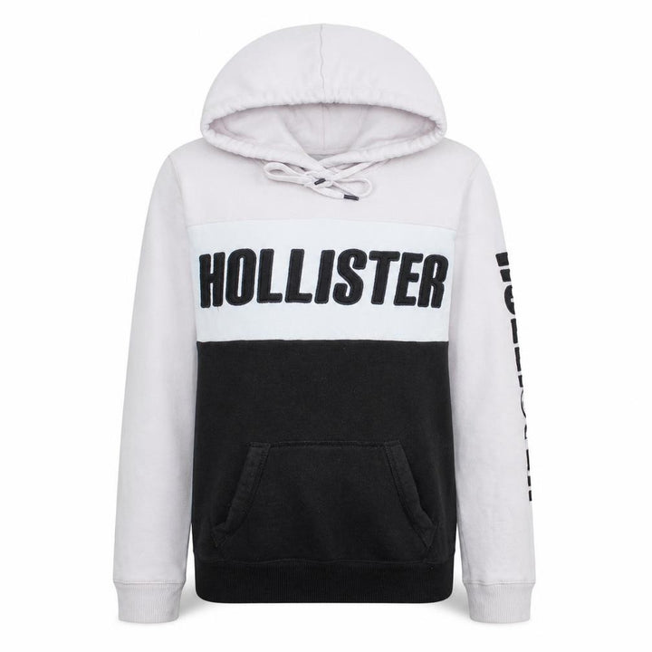 Hollister Womens Pink Black Colourblock Hoodie Size L Logo Pullover