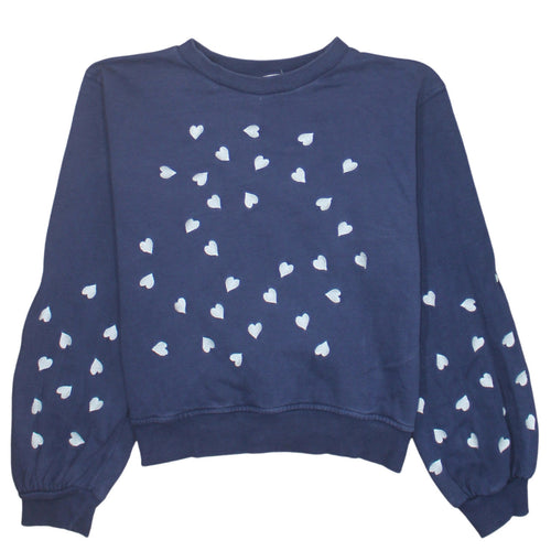 Oasis Womens Navy Blue Heart Print Pullover Sweatshirt XS