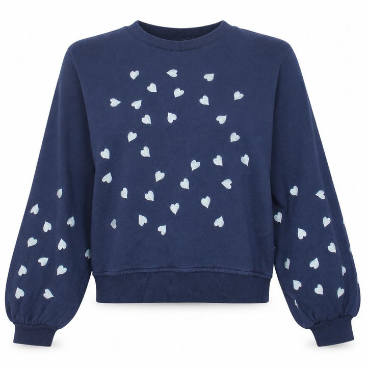Oasis Womens Navy Blue Heart Print Pullover Sweatshirt XS