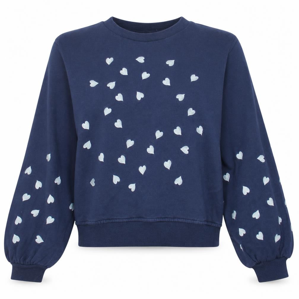 Oasis Womens Navy Blue Heart Print Pullover Sweatshirt XS