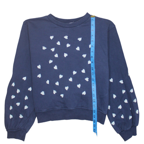 Oasis Womens Navy Blue Heart Print Pullover Sweatshirt XS