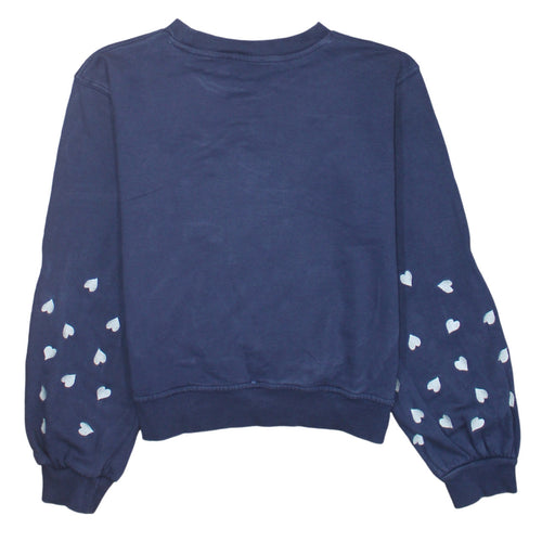 Oasis Womens Navy Blue Heart Print Pullover Sweatshirt XS