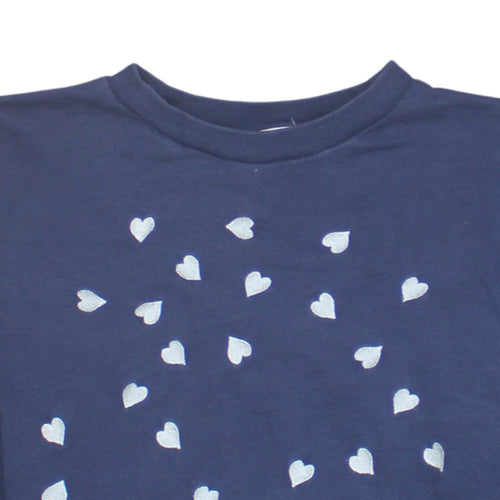 Oasis Womens Navy Blue Heart Print Pullover Sweatshirt XS