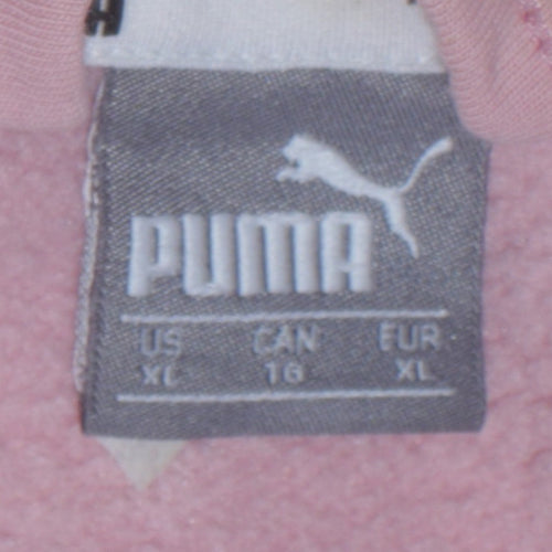 Puma Womens Pink Full Zip Hoodie XL - Soft Fleece Lined Sweatshirt