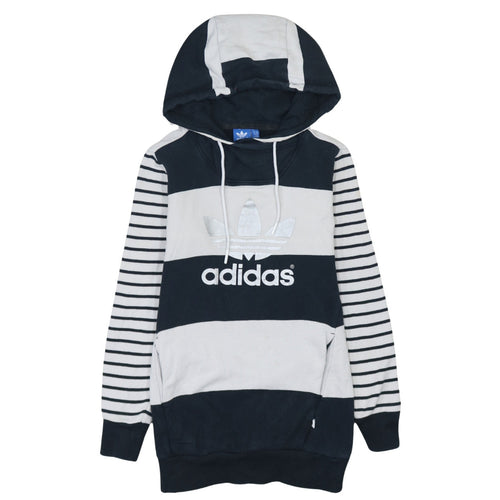 Adidas Womens Navy White Striped Pullover Hoodie UK 6 Cotton Blend