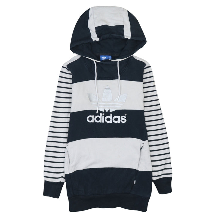 Adidas Womens Navy White Striped Pullover Hoodie UK 6 Cotton Blend