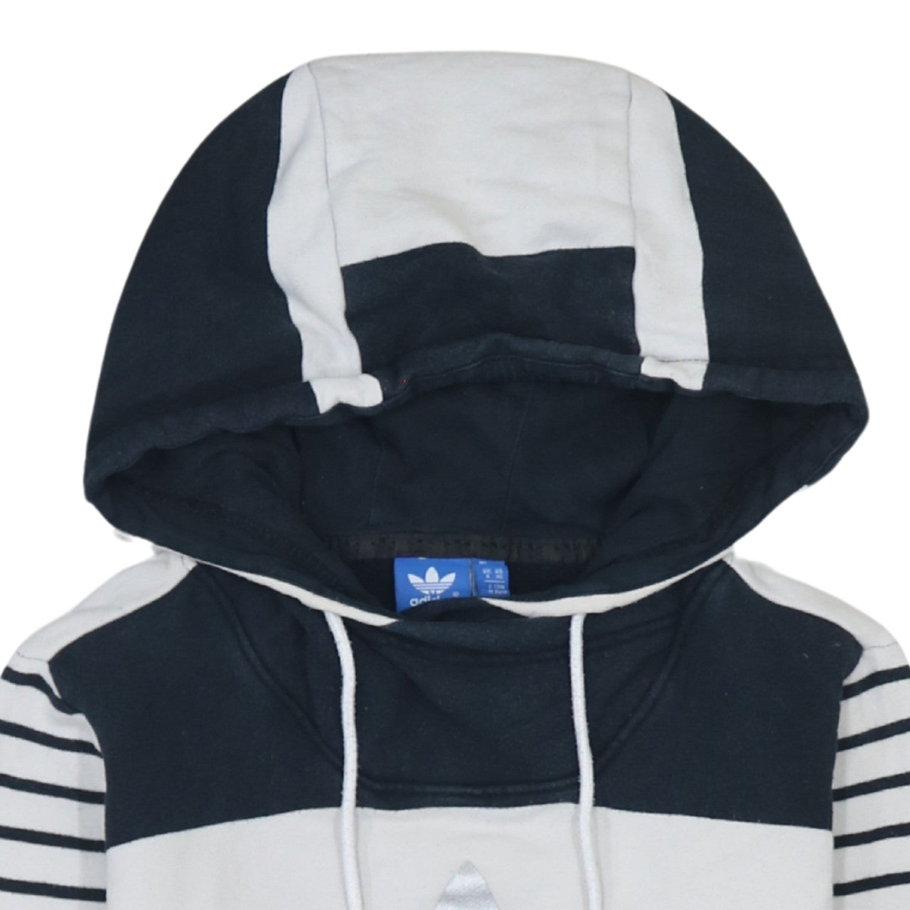 Adidas Womens Navy White Striped Pullover Hoodie UK 6 Cotton Blend