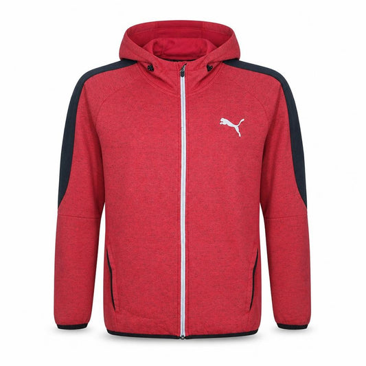 Front view of Puma Men's Red Full Zip Hoodie, size L, Sports Casual Jacket
