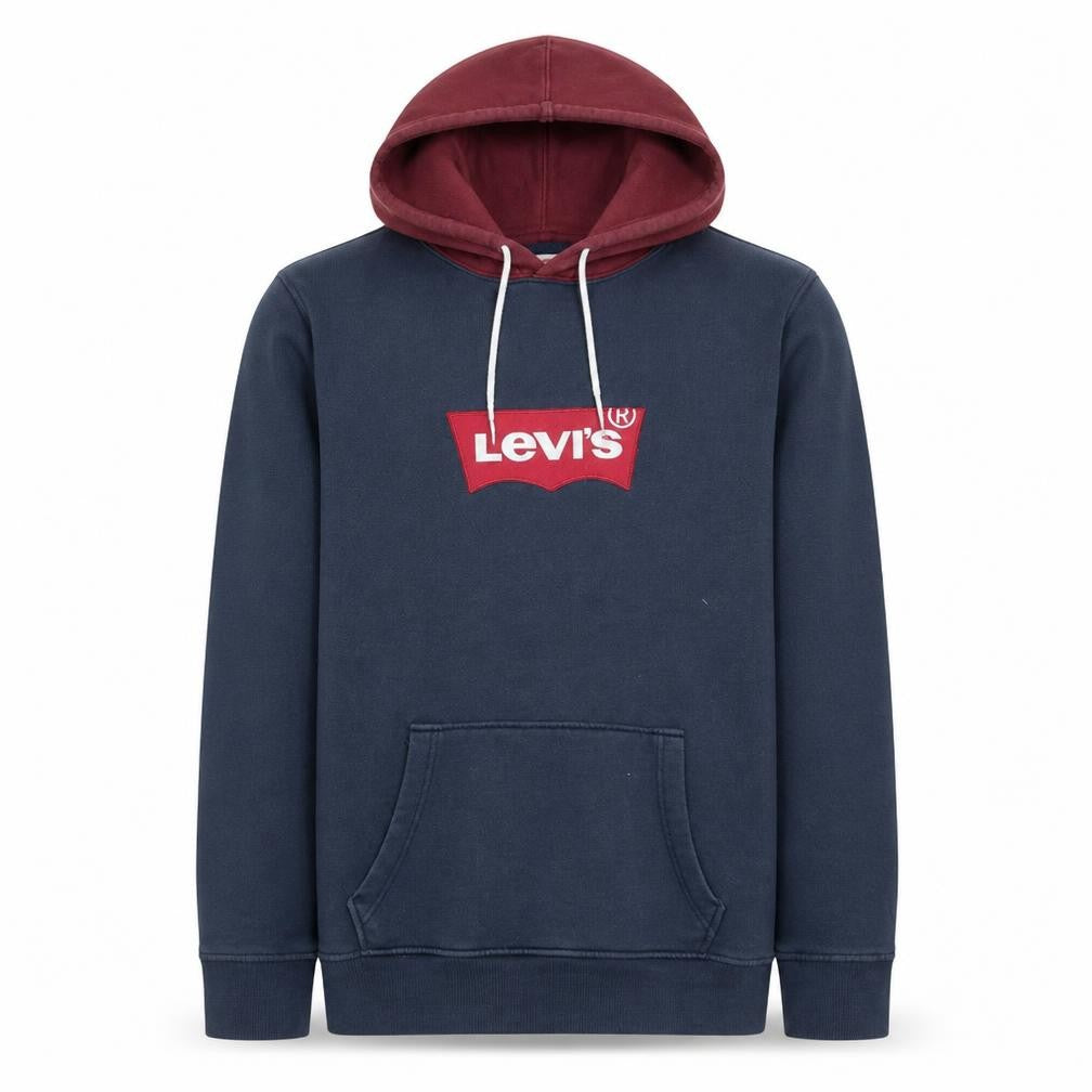 Front view of Levi's Men's Blue Pullover Hoodie M Logo Graphic Fleece