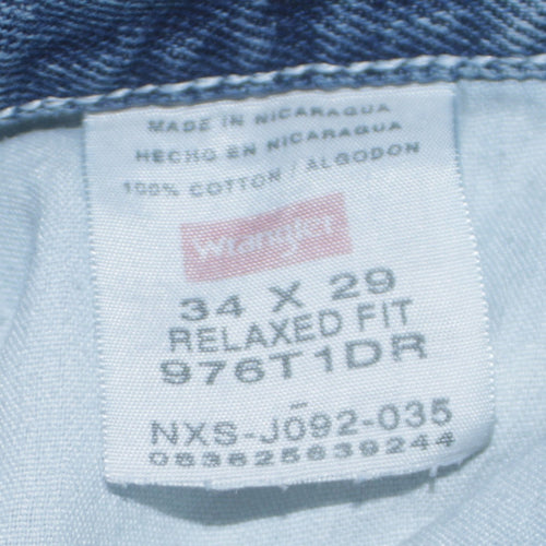 Wrangler Men's Blue Relaxed Fit Straight Jeans 34W 29L Denim