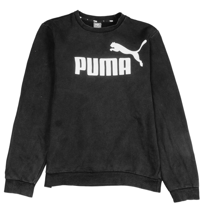 Puma Boys Black Pullover Sweatshirt 15-16 Years Fleece Logo Crew Neck