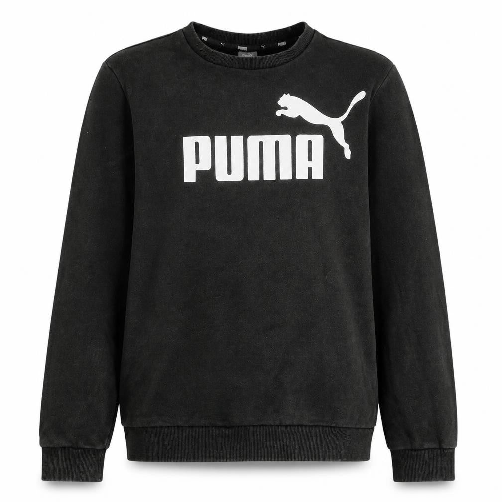 Front view of Puma boys’ black pullover sweatshirt 15-16 years fleece logo crew neck