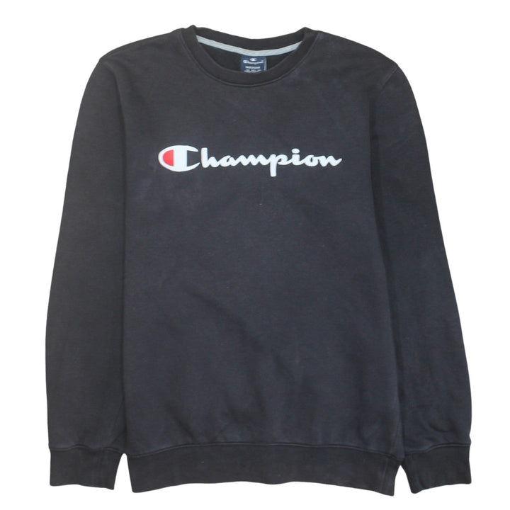 Champion Men's Black Crew Neck Logo Sweatshirt Medium