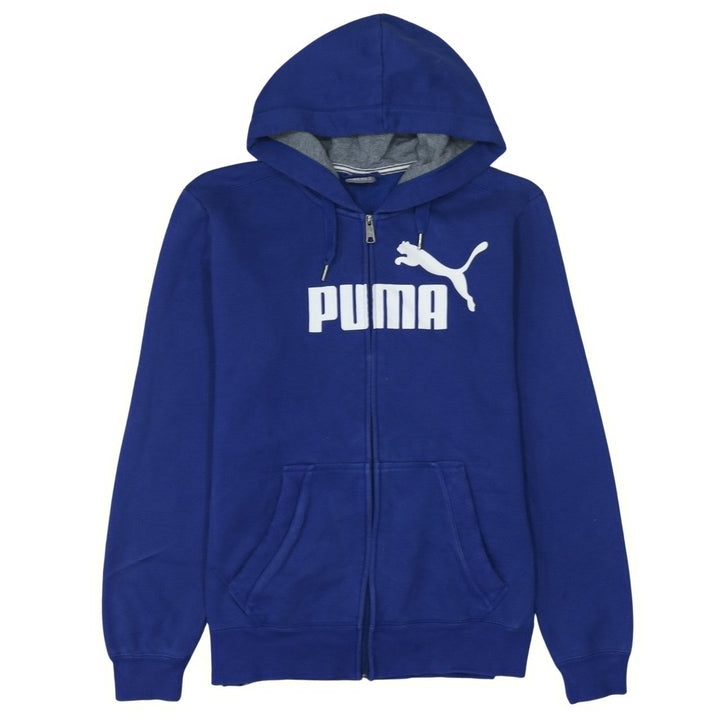 Puma Men Blue Full Zip Hoodie Size M Logo Fleece Sweatshirt