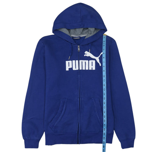 Puma Men Blue Full Zip Hoodie Size M Logo Fleece Sweatshirt