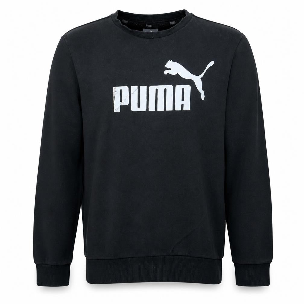 Front view of Puma Men's Black Crew Neck Logo Pullover Sweatshirt, size M