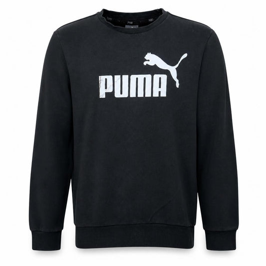 Front view of Puma Men's Black Crew Neck Logo Pullover Sweatshirt, size M