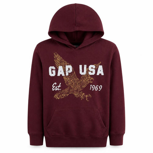 GAP Kids Boys Burgundy Pullover Hoodie XL Graphic Eagle Print 13 Years