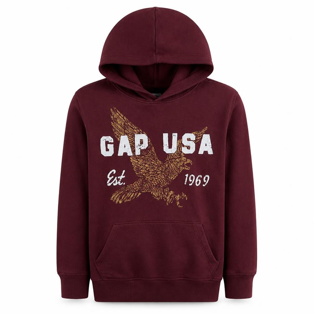 GAP Kids Boys Burgundy Pullover Hoodie XL Graphic Eagle Print 13 Years
