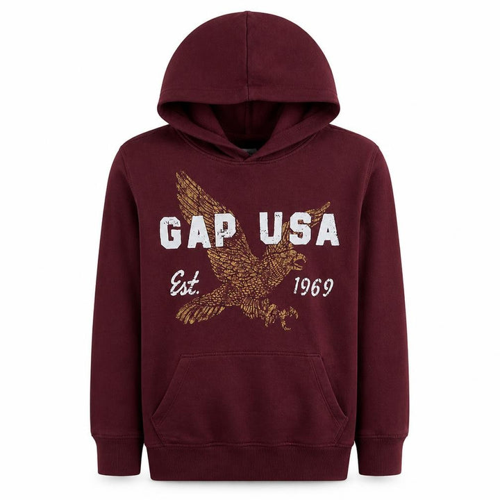 Gap Kids Boys Burgundy Pullover Hoodie XL Graphic Eagle Print 13 Years