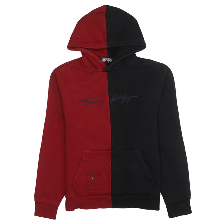 Tommy Hilfiger Men’s Red & Black Colour Block Pullover Hoodie Medium