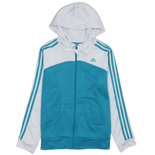 Adidas Women Blue White Full Zip Hoodie Size 18 Lined Pockets
