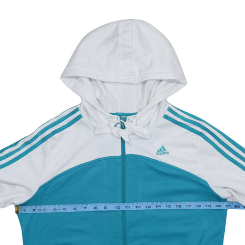 Adidas Women Blue White Full Zip Hoodie Size 18 Lined Pockets