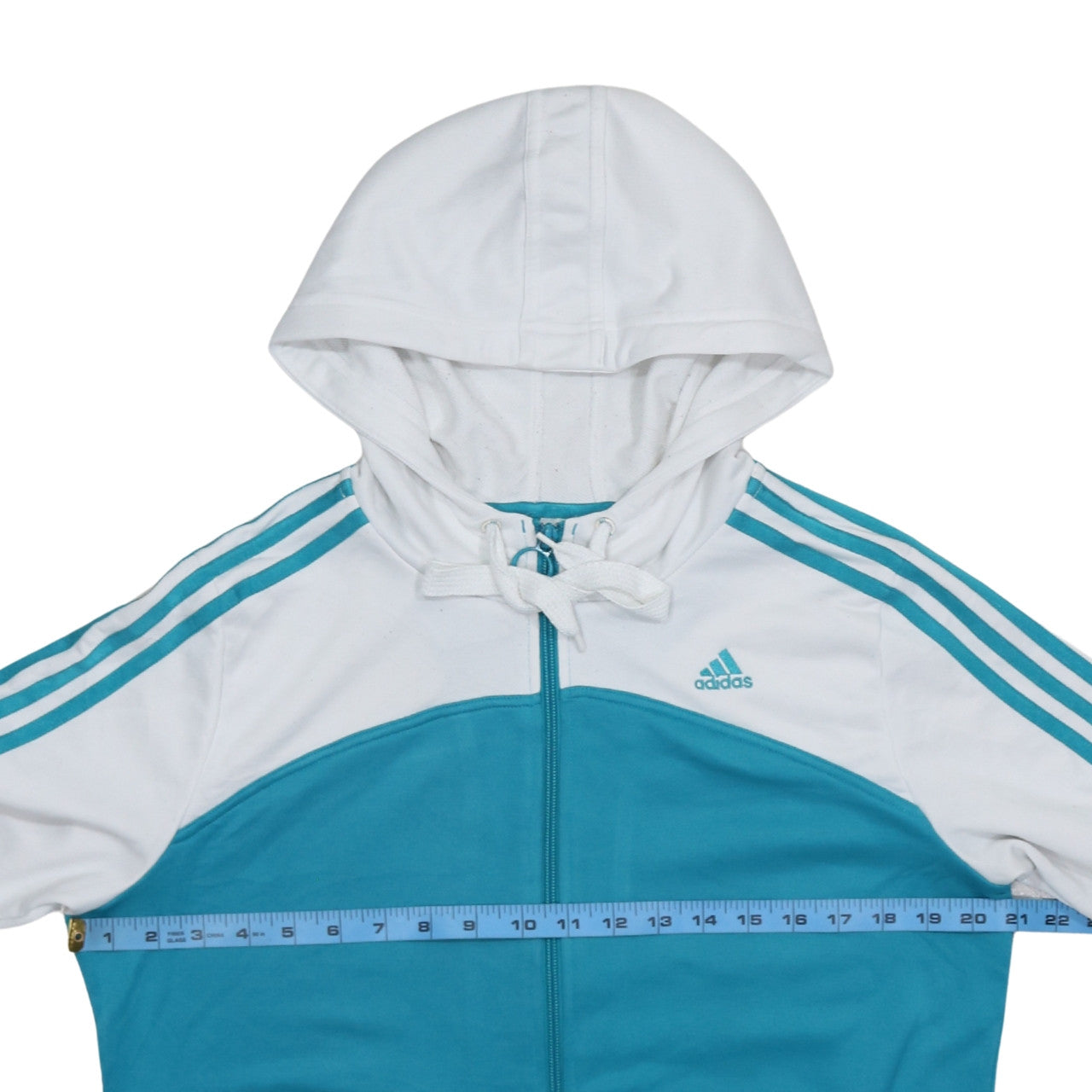 Adidas Women Blue White Full Zip Hoodie Size 18 Lined Pockets