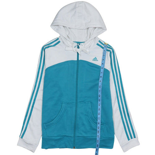 Adidas Women Blue White Full Zip Hoodie Size 18 Lined Pockets