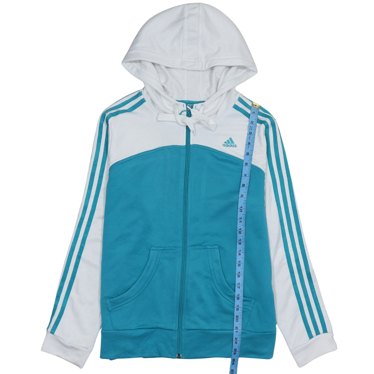 Adidas Women Blue White Full Zip Hoodie Size 18 Lined Pockets