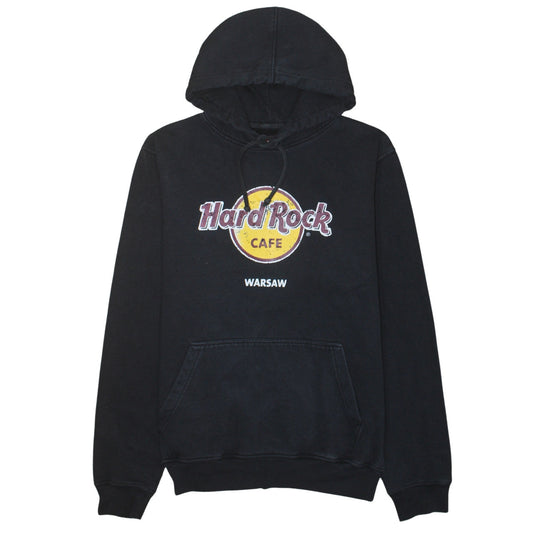 Hard Rock Cafe Warsaw Black Men's Pullover Hoodie Size L Fleece Logo